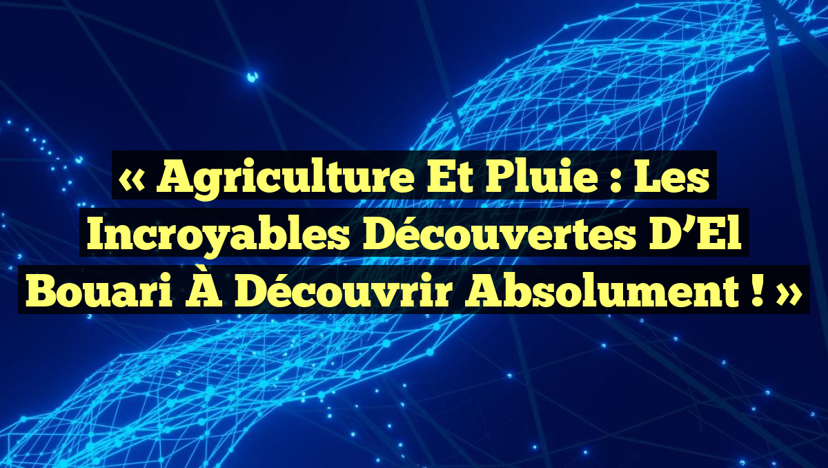 « Agriculture et Pluie : Les Incroyables Découvertes d&rsquo;El Bouari À Découvrir Absolument ! »