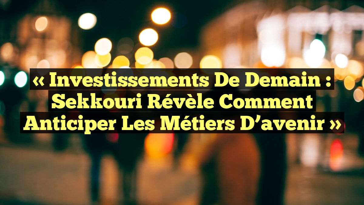 « Investissements de demain : Sekkouri révèle comment anticiper les ...