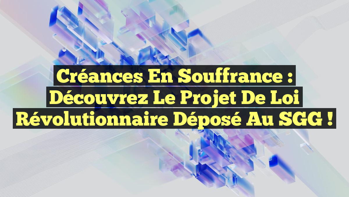 Créances en Souffrance : Découvrez le Projet de Loi Révolutionnaire Déposé au SGG !