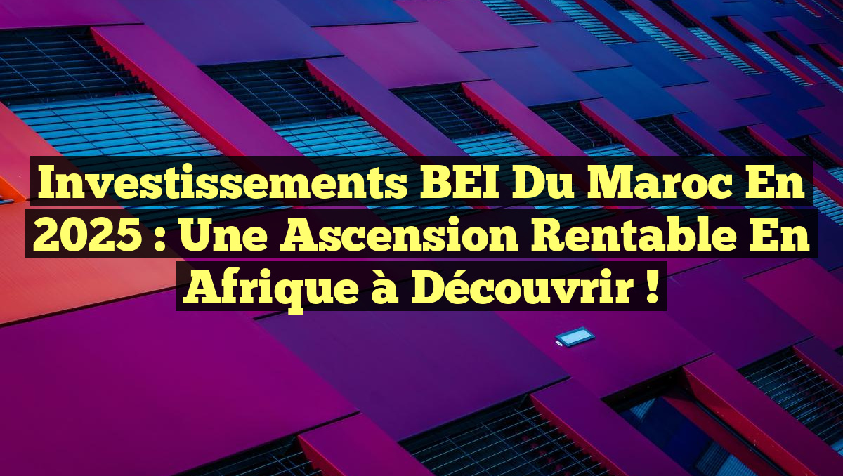 Investissements BEI du Maroc en 2025 : Une Ascension Rentable en Afrique à Découvrir !
