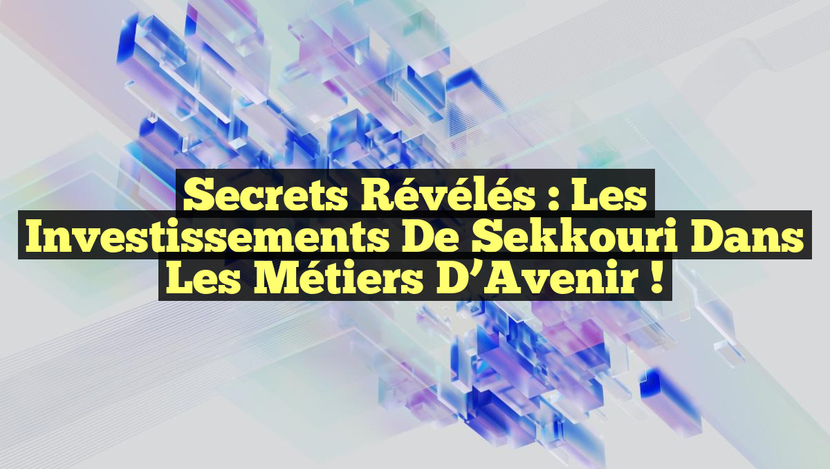 Secrets Révélés : Les Investissements de Sekkouri dans les Métiers d’Avenir !