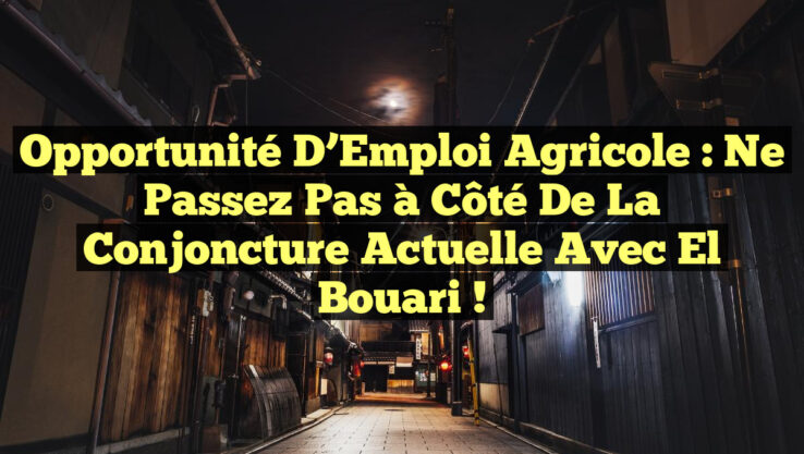 Opportunité d’Emploi Agricole : Ne Passez Pas à Côté de la Conjoncture Actuelle avec El Bouari !