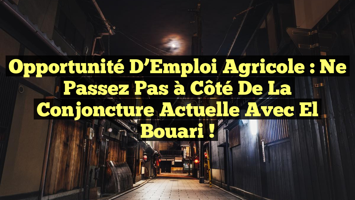 Opportunité d&rsquo;Emploi Agricole : Ne Passez Pas à Côté de la Conjoncture Actuelle avec El Bouari !